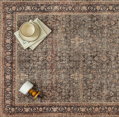 9x12 Area Rug for Living Room Brick Red Vintage Washable Bedroom Carpet Traditional Distressed Soft Non Slip Indoor Large Accent Rug Retro Thin Low Pile Floor Cover for Dining Room Playroom