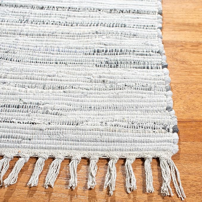 SAFAVIEH Rag Rug Collection Accent Rug - 2'3" x 5', Grey, Handmade Boho Stripe Cotton, Ideal for High Traffic Areas in Entryway, Living Room, Bedroom (RAR121A)