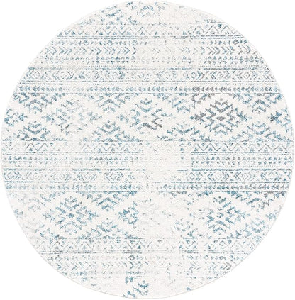 SAFAVIEH Tulum Collection Area Rug - 12' Round, Ivory & Turquoise, Moroccan Boho Tribal Design, Non-Shedding & Easy to Clean, Ideal for Living Room, Bedroom, Dining Space (TUL272E)