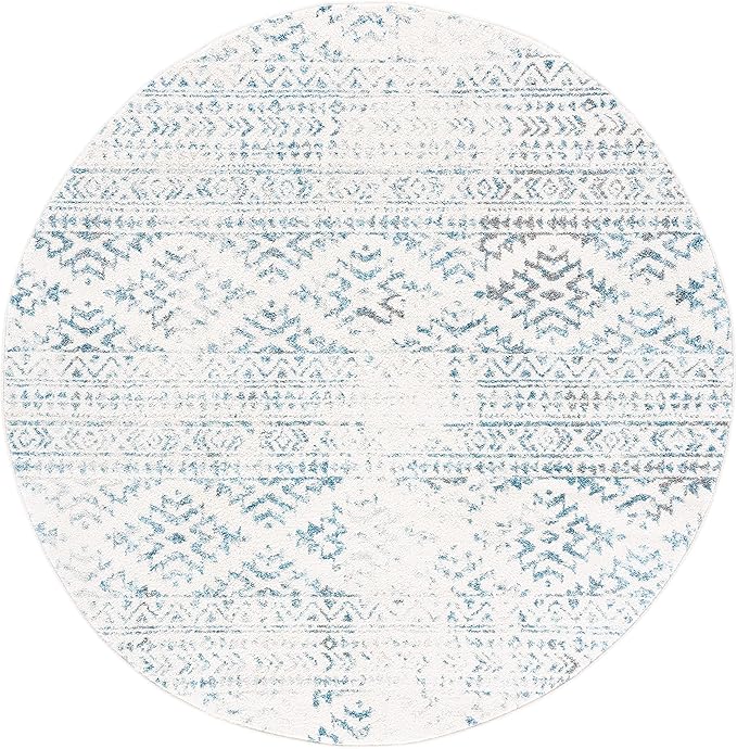 SAFAVIEH Tulum Collection Area Rug - 10' Round, Ivory & Turquoise, Moroccan Boho Tribal Design, Non-Shedding & Easy to Clean, Ideal for Living Room, Bedroom, Dining Space (TUL272E)