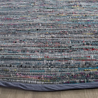 SAFAVIEH Rag Rug Collection Area Rug - 6' Round, Purple & Multi, Handmade Boho Stripe Cotton, Ideal for High Traffic Areas in Living Room, Bedroom (RAR121D)