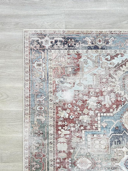 Fame Living Faded Oushak Rug, Turkish Vintage Floral Pastel Large Oversized Area Rugs for Living Room Dining Bedroom Kitchen Bathroom Nursery (848CrNv, 2' x 3')