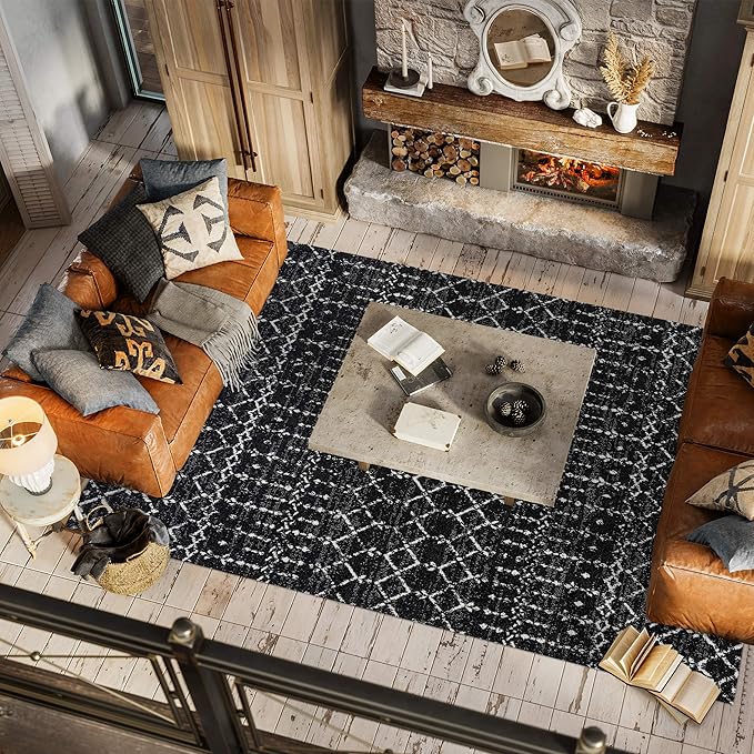 JONATHAN Y Boho Vintage Diamond Black/Ivory Indoor Area Rug 12X15 ft, Moroccan Hype for Living Room, Bedroom, Kitchen, Office, Easy-Cleaning, High Traffic, Pet-Friendly, Non-Shedding (MOH101D-15)