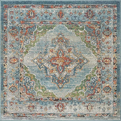 Unique Loom Isabella Collection Area Rug - Rossellini (5' 1" Square, Blue/ Beige)