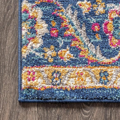 JONATHAN Y Boho Vintage Blue/Multi 3x5 Oval Area Rug, Bohemian Flair Medallion, Floral Easy-Cleaning High Traffic for Living Room, Bedroom, Kitchen, Pet-Friendly, Non Shedding (BMF106A-3OV)