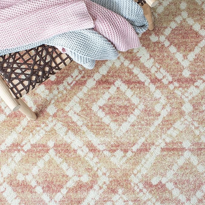 SAFAVIEH Adirondack Collection Area Rug - 6' Square, Rose & Gold, Modern Diamond Distressed Design, Non-Shedding & Easy Care, Ideal for High Traffic Areas in Living Room, Bedroom (ADR131Q)