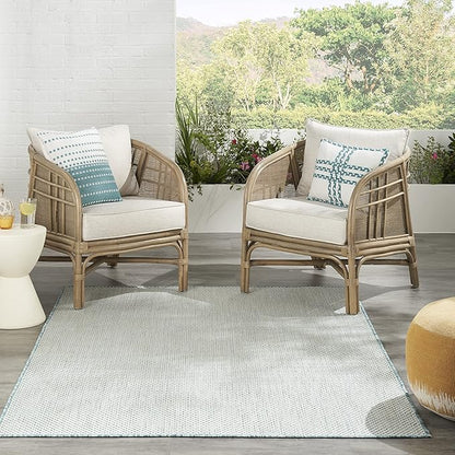 Nourison Home Courtyard Ivory Aqua 5' x 7' Area Rug - Easy Clean, Non Shedding, Bed Room, Living Room, Dining Room, Kitchen (5' x 7')