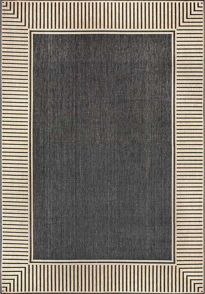 Nuloom Asha Dark Grey/Ivory, 9'6" x 12', Casual, Striped Border, Soft and Cozy, High Traffic, Stain Resistant, Easy Clean, Durable Area Rug for Indoor/Outdoor Patio, Deck, Porch, Garden, Courtyard