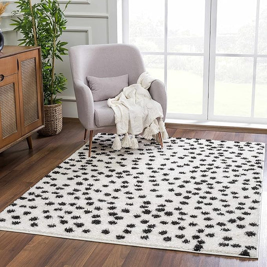 Hauteloom Cansu Living Room, Bedroom Area Rug - Plush Pile - Black - 6'7" x 9'