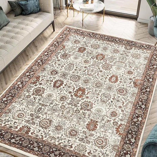 Keen Home Design 5x7 Rug - Machine Washable Area Rug with Non-Slip Backing, Ideal for Living Room, Dining Room, Bedroom - Vintage, Easy Clean, Durable, Low Pile - (5' x 7')