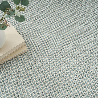 Nourison Home Courtyard Ivory Aqua 7' x 10' Area Rug - Easy Clean, Non Shedding, Bed Room, Living Room, Dining Room, Kitchen (7' x 10')