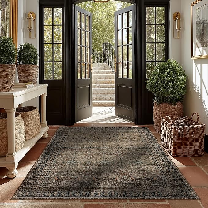 Area Rug Non Slip Machine Washable Ultra Soft Living Room/Bedroom/Kitchen/Outdoor/Classroom Vintage Brown, 4'×6'