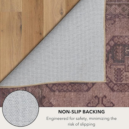Kuden 2'6"x7' Runner Rug, Machine Washable Area Rug with Non-Slip Backing, Vintage Style, Soft, Easy Clean, Low Pile Rug for Hallway, Entryway, Kitchen, Bedroom