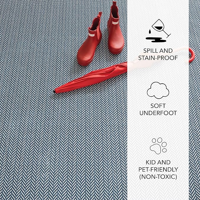 Dash and Albert Herringbone Machine Washable Area Rug - Runner - 2.5' x 8' Navy - Geometric Accent Rug - Anti-Slip Backing, Lightweight, Machine Washable, High Traffic Area Kitchen, Mudroom, Entryway