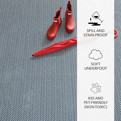 Dash and Albert Herringbone Machine Washable Area Rug - 6' x 9' Navy - Geometric Accent Rug - Anti-Slip Backing, Lightweight, Machine Washable, High Traffic Areas Kitchen, Mudroom, Laundry Room
