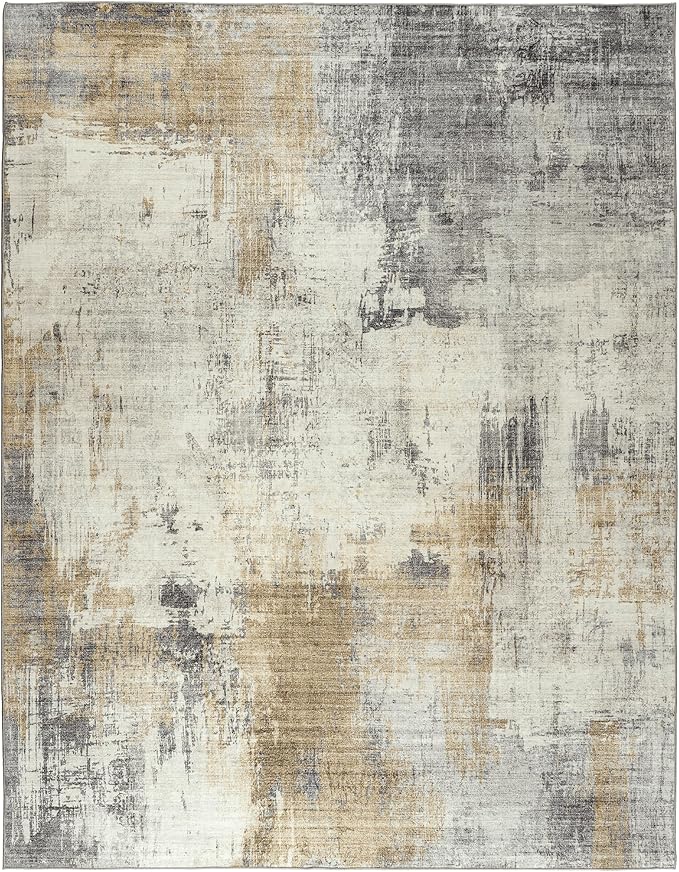 ReaLife Rugs Machine Washable Area Rug - Living Room Bedroom Bathroom Kitchen Entryway Office - Padded Low Pile Stain Resistant Premium - Modern Abstract Contemporary - Quinn - Beige 5' x 7'