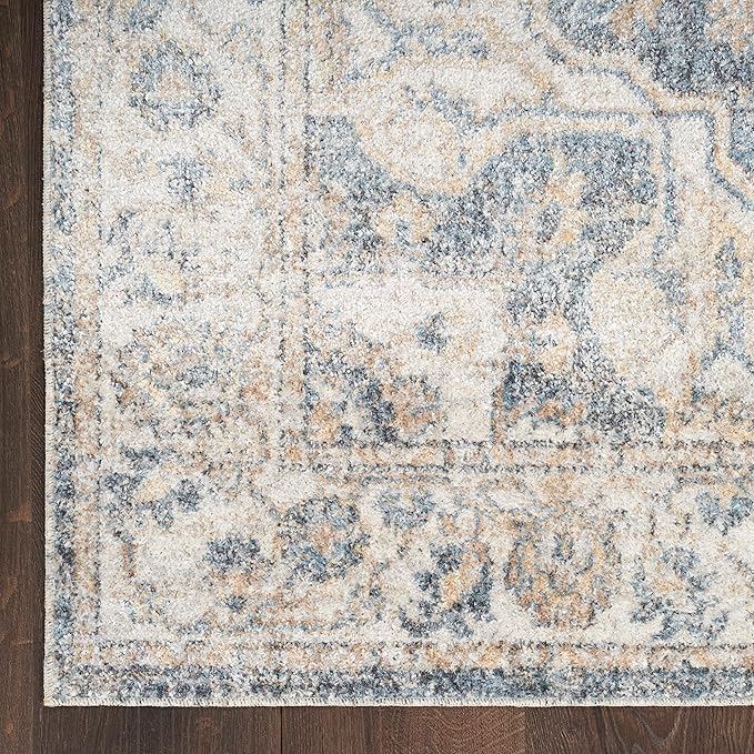Nourison Home Astra Machine Washable Grey/Blue 2'2" x 10' Area -Rug, Easy -Cleaning, Non Shedding, Bed Room, Living Room, Dining Room, Kitchen (2x10)