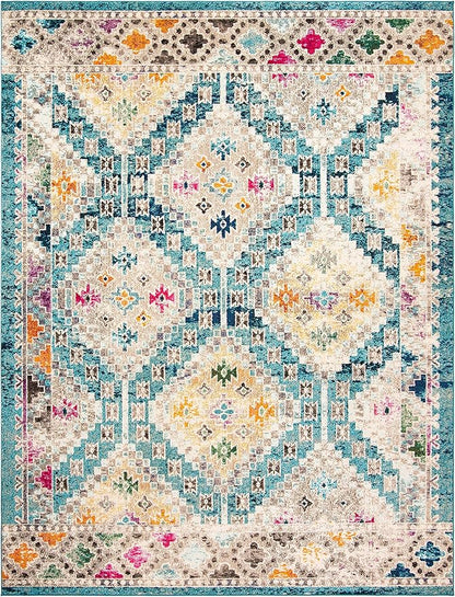 SAFAVIEH Madison Collection Area Rug - 10' x 14', Dark Blue & Yellow, Boho Diamond Distressed Design, Non-Shedding & Easy Care, Ideal for High Traffic Areas in Living Room, Bedroom (MAD418N)