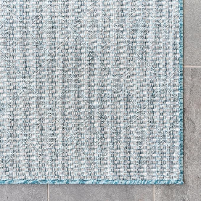 Unique Loom Outdoor Trellis Collection Area Rug - Tribal Trellis (7' 10" Square, Aqua/ Ivory)