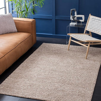 SAFAVIEH Natura Collection Area Rug - 4' Square, Brown, Handmade Wool Blend, Textured Design, Ideal for Living Room, Bedroom, Dining Space (NAT620T)