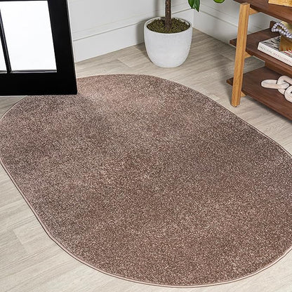 Eyely UES100J-3OV Supersoft Haze Solid Low-Pile Indoor Area Rug Casual;Contemporary;Solid;Traditional, Bedroom, Kitchen, Living Room, Easy-Cleaning, Non-Shedding, 3 X 5 Oval, Brown