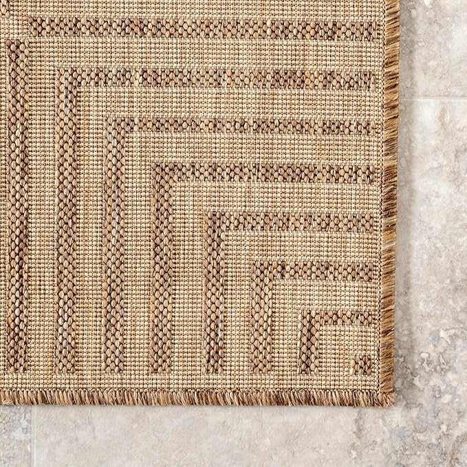 Nuloom Asha Light Brown/Ivory, 2' x 6', Casual, Striped Border, Soft and Cozy, High Traffic, Stain Resistant, Easy Clean, Durable Runner for Indoor/Outdoor Patio, Deck, Porch, Garden, Courtyard