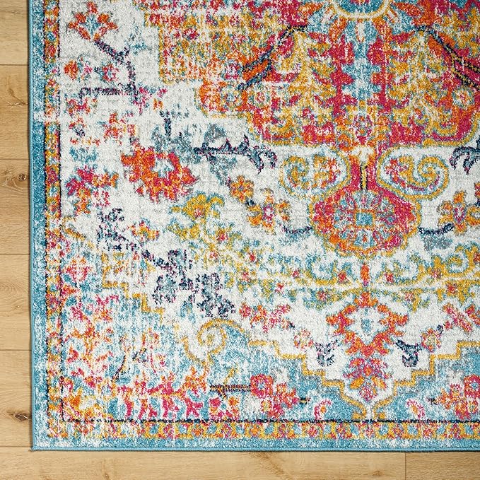 Livabliss Odelia Vintage Bohemian Area Rug,5'3" x 7'3",Orange/Aqua