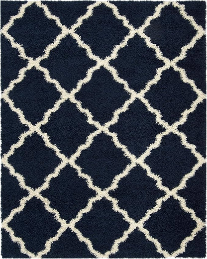 SAFAVIEH Area Rug 8x10 - Dallas Shag Collection - Large - Navy & Ivory, Trellis Pattern, Non-Shedding & Easy Cleaning, Plush Thick Pile, Ideal for Living Room, Bedroom, Dining Space (SGD257N)