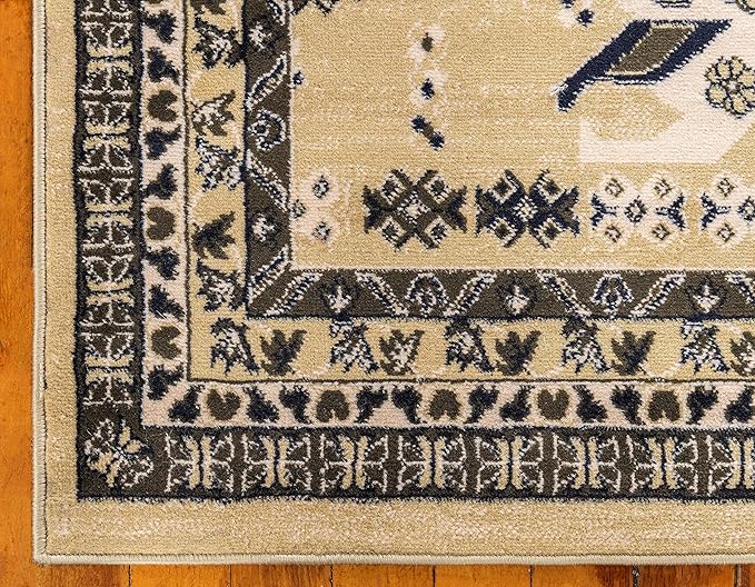 Unique Loom Taftan Collection Border Geometric Tribal Inspired Design Area Rug (3' 0 x 16' 5 Runner, Gold/ Gray)