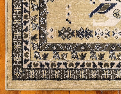 Unique Loom Taftan Collection Border Geometric Tribal Inspired Design Area Rug (9' 0 x 12' 0 Rectangular, Gold/ Gray)