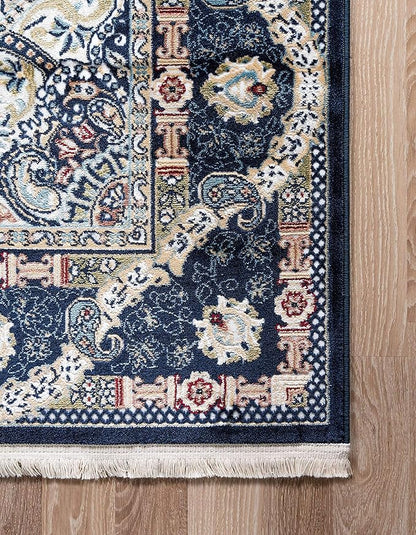 Unique Loom Narenj Collection Classic Traditional Medallion Textured Design Area Rug, 8 x 10 ft, Navy Blue/Tan