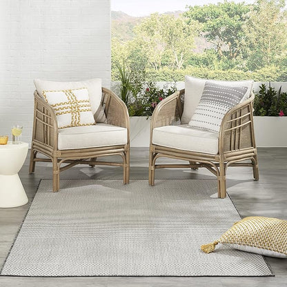 Nourison Home Courtyard Ivory Charcoal 6' x 9' Area Rug - Easy Clean, Non Shedding, Bed Room, Living Room, Dining Room, Kitchen (6' x 9')