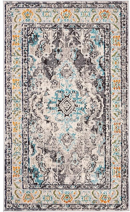 SAFAVIEH Monaco Collection Accent Rug - 3' x 5', Grey & Light Blue, Medallion Distressed Design, Non-Shedding & Easy Care, Ideal for High Traffic Areas in Entryway, Living Room, Bedroom (MNC243G)