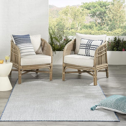 Nourison Home Courtyard Ivory Blue 6' x 9' Area Rug - Easy Clean, Non Shedding, Bed Room, Living Room, Dining Room, Kitchen (6' x 9')