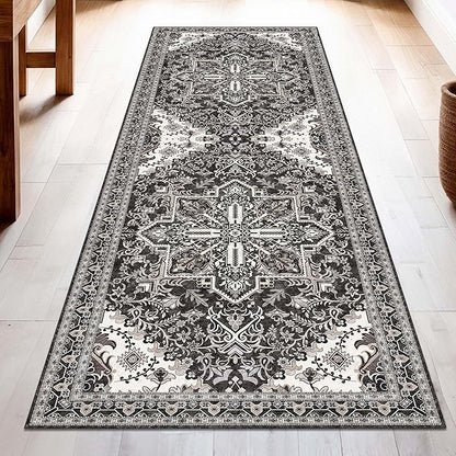 Washable Runner Rug 2.5x8 | Non Slip Rug Runners for Hallways, Entryways, Kitchens, Bathrooms, Bedrooms | Ultra-Soft Flannel Carpet Runners with Rubber Backing (Charcoal, 2.5x8)