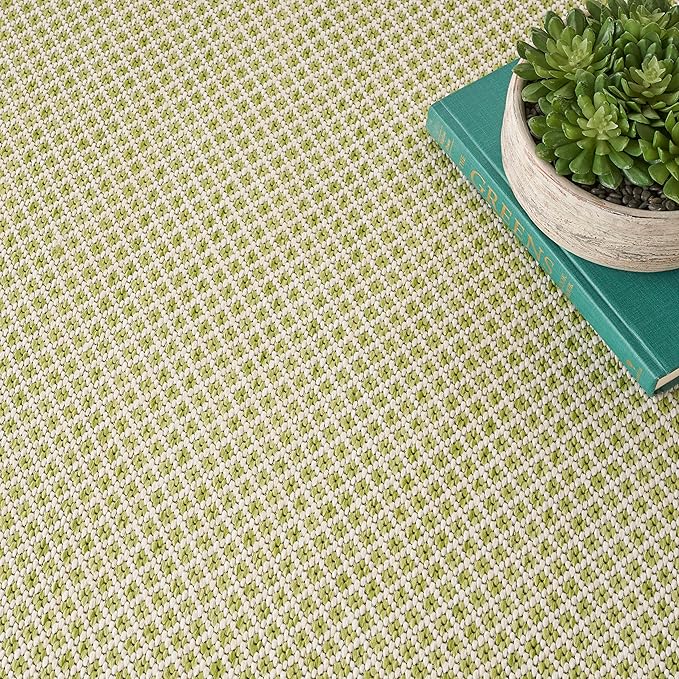 Nourison Home Courtyard Ivory Green 4' x Round Area Rug - Easy Clean, Non Shedding, Bed Room, Living Room, Dining Room, Kitchen (4' x Round)