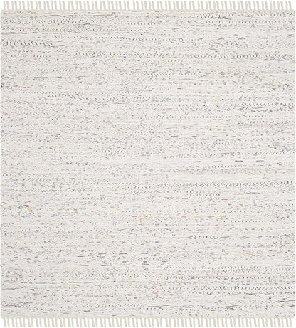 SAFAVIEH Rag Rug Collection Area Rug - 4' Square, Ivory & Multi, Handmade Boho Stripe Cotton, Ideal for High Traffic Areas in Living Room, Bedroom (RAR121G)