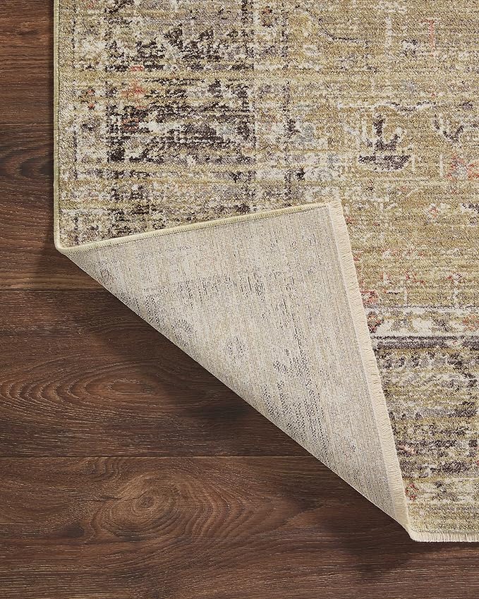 Loloi Magnolia Home by Joanna Gaines Millie Collection MIE-03 Gold/Charcoal 9'-6" x 13'-1", .25" Pile Height, Area Rug