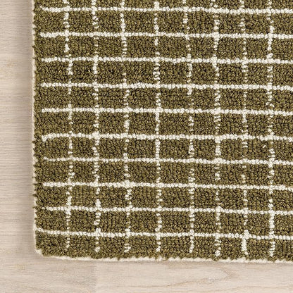 Rugs USA 9'6" x 13'6" Melrose Checked Wool Indoor Area Rug, Contemporary Farmhouse Moss/Ivory for Living Room, Bedroom, Office, Entryway, Hallway