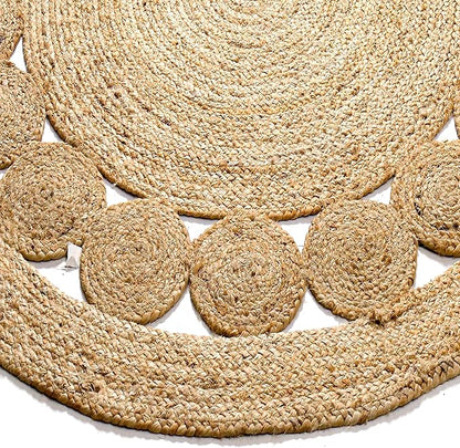 Savi Home Jute Area Rug Handwoven- 4 feet Round- Natural Beige - Rustic Vintage Beige Braided Reversible Rug- Eco Friendly Rugs for Farmhouse, Bedroom, Kitchen, Living Room