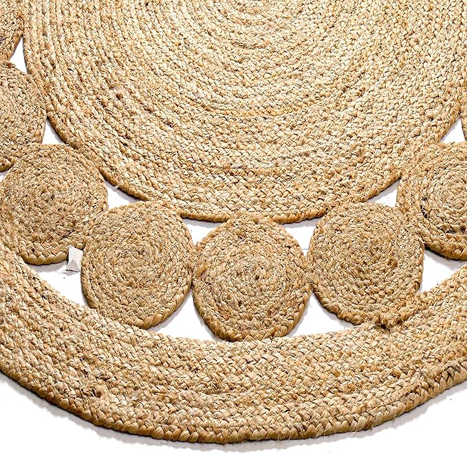 Savi Home Hand Woven Jute Braided Dot Rug, 6' Round - Natural, Reversible Area Rugs for Living Room, Farmhouse, Kitchen, Handcrafted 6 Feet Round Area Rugs - Natural