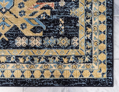 Unique Loom Taftan Collection Border Geometric Tribal Inspired Design Area Rug (7' 0 x 10' 0 Rectangular, Navy Blue/ Gold)