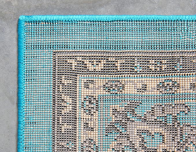 Unique Loom Sialk Hill Collection Area Rug - Washington (6' 1" x 9' Rectangle Turquoise/Black)