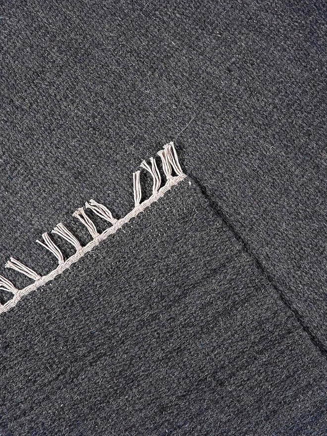 Rugsotic Carpets Hand Woven Flat Weave Kilim Wool 3'x5' Area Rug Solid Charcoal D00111