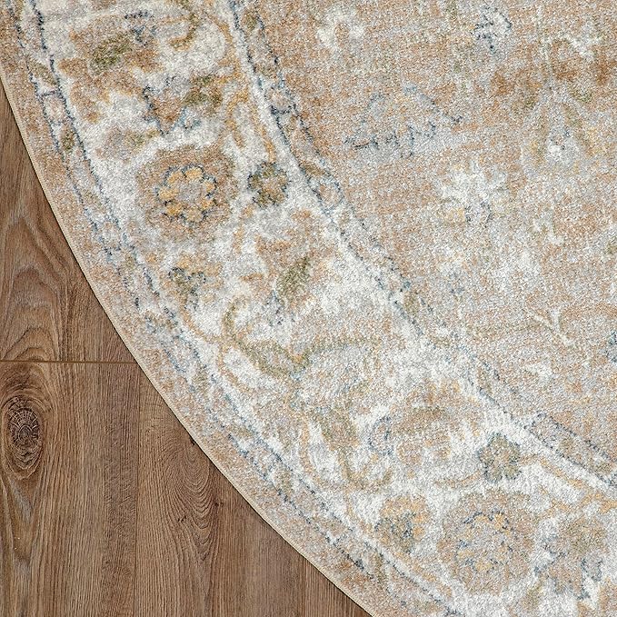 Nourison Home Astra Machine Washable Beige 7'10" x Round Area Rug - Easy Clean, Non Shedding, Bed Room, Living Room, Dining Room, Kitchen (8' x Round)