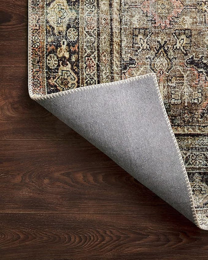 Loloi Layla Collection LAY-03 Olive/Charcoal 9'-0" x 12'-0" .13" Thick Area Rug, Soft, Durable, Vintage Inspired, Distressed, Low Pile, Non-Shedding, Easy Clean, Printed, Living Room Rug