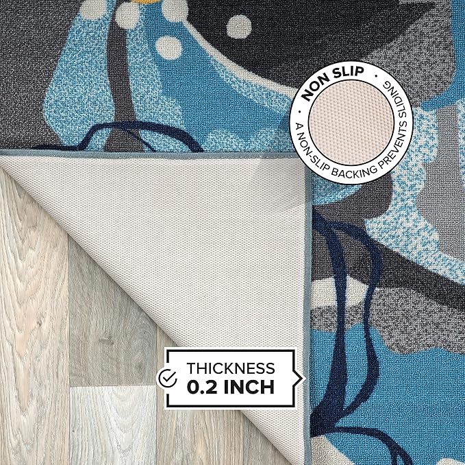 Rugshop Modern Large Floral Non-Slip (Non-Skid) Area Rug 20" X 30" Gray-Blue