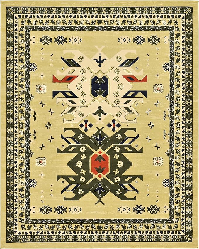 Unique Loom Taftan Collection Border Geometric Tribal Inspired Design Area Rug (8' 0 x 10' 0 Rectangular, Gold/ Gray)