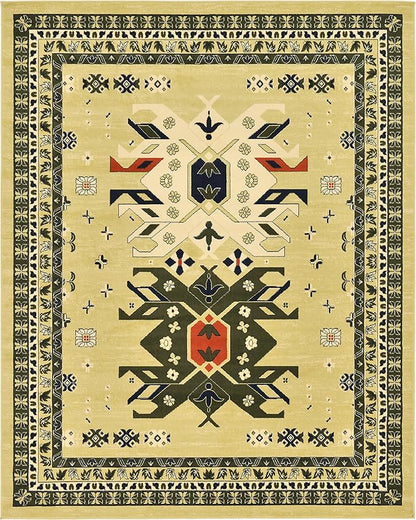 Unique Loom Taftan Collection Border Geometric Tribal Inspired Design Area Rug (8' 0 x 10' 0 Rectangular, Gold/ Gray)