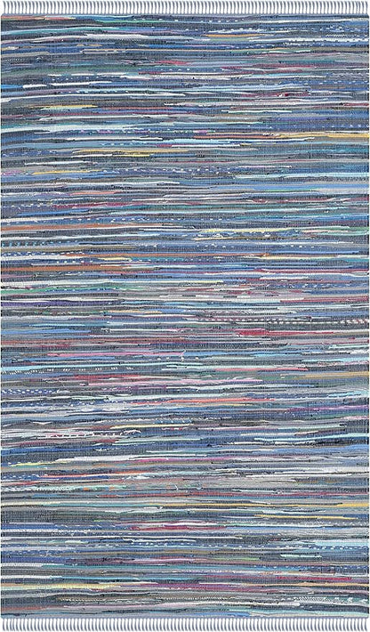 SAFAVIEH Rag Rug Collection Area Rug - 5' x 8', Purple & Multi, Handmade Boho Stripe Cotton, Ideal for High Traffic Areas in Living Room, Bedroom (RAR121D)